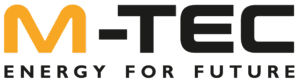 M-TEC-Schriftzug auf transparentem Hintergrund. Das M ist orangefarben, der Rest des Schriftzuges ist schwarz. Darunter steht in schwarzer Schrift „Energy For Future“.