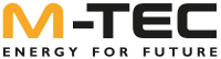 M-TEC-Schriftzug auf transparentem Hintergrund. Das M ist orangefarben, der Rest des Schriftzuges ist schwarz. Darunter steht in schwarzer Schrift „Energy For Future“.